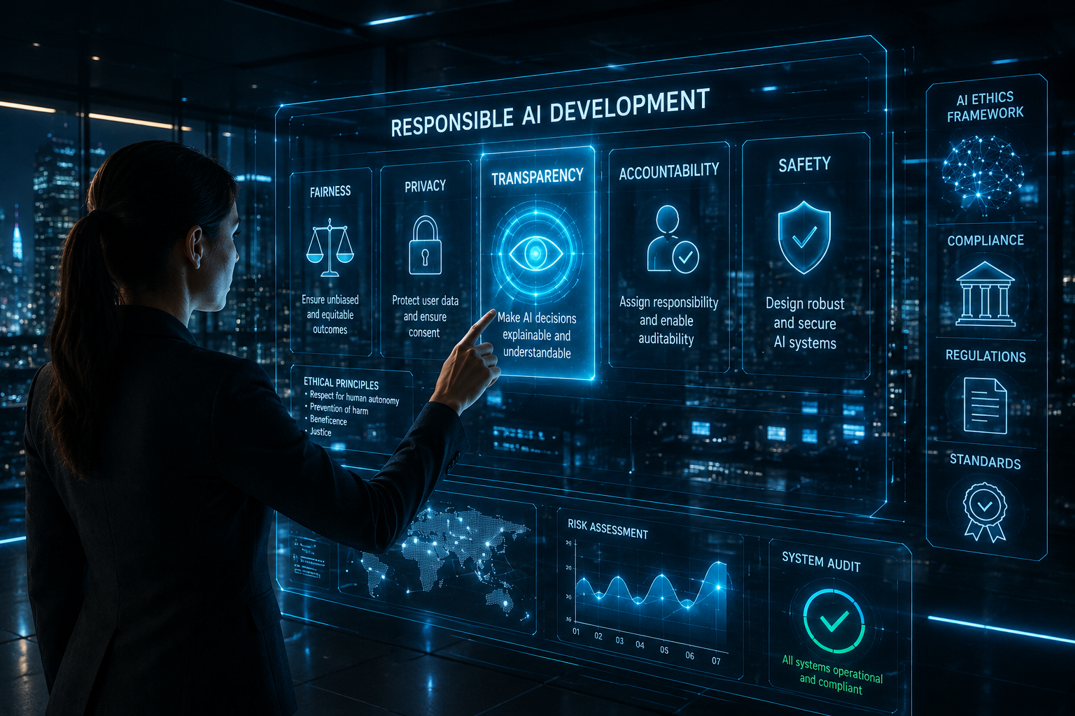 Responsible AI development dashboard with safety, privacy, transparency, and accountability controls