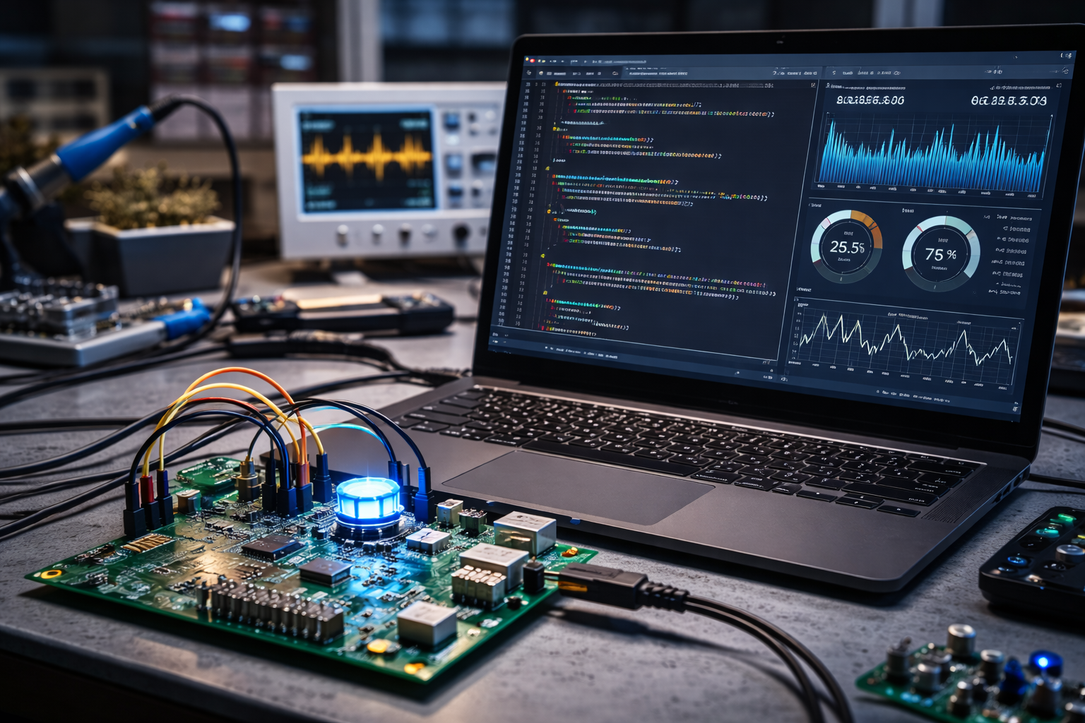 AI development setup with hardware and software experimentation